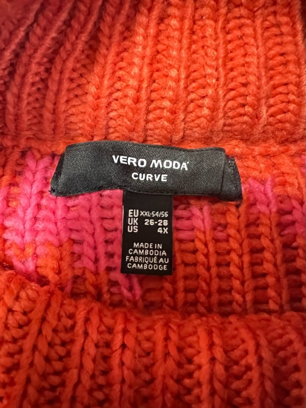 Vero Moda Curve Pink & Orange Houndstooth Knit Sweater Size 4X Dopamine Dressing - Picture 3 of 12
